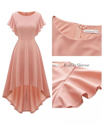 Women's Cocktail Party Dress Hi-Lo Ruffle Sleeve Semi Formal Fit and Flare Prom Fall Wedding Guest Dresses Blush $25.64 Dresses