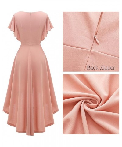 Women's Cocktail Party Dress Hi-Lo Ruffle Sleeve Semi Formal Fit and Flare Prom Fall Wedding Guest Dresses Blush $25.64 Dresses