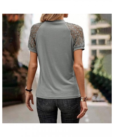 Summer Lace Tops for Women Pleated Eyelet Basic Tees Hollow Puff Sleeve Embroidery Shirts Solid Color Blouse Am14-gray $7.64 ...