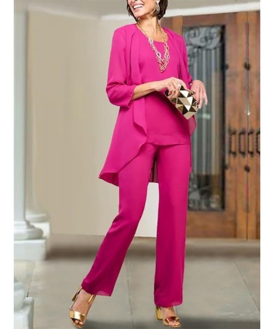 3Pcs Mother of The Bride Pants Suits for Wedding Long Chiffon Evening Gown with Jacket Formal Party Outfit Pants Suit Burgund...