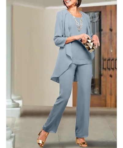 3Pcs Mother of The Bride Pants Suits for Wedding Long Chiffon Evening Gown with Jacket Formal Party Outfit Pants Suit Burgund...