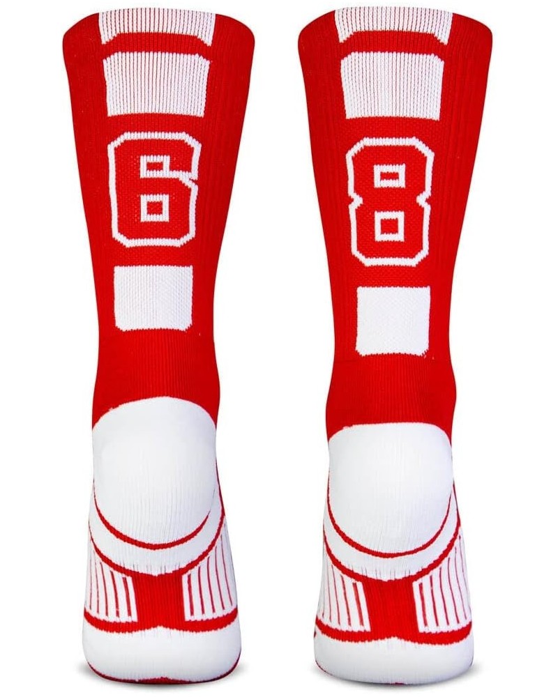 Custom Team Number Crew Socks | Youth & Adult Athletic Socks Red | Choose Your Number 68 Or 86 Team Number $10.07 Socks