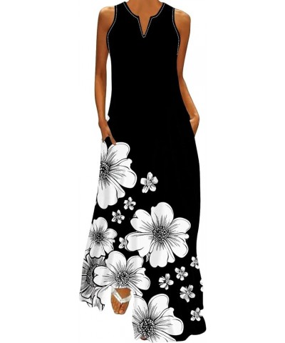 Spring Summer Dresses for Womens 2024 Plus Size Long Maxi Sleeveless Floor Dress Floral Kaftan Beach Sexy Dress Blacka06 Toda...