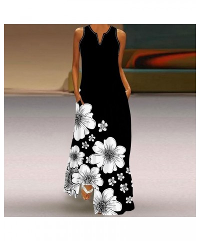 Spring Summer Dresses for Womens 2024 Plus Size Long Maxi Sleeveless Floor Dress Floral Kaftan Beach Sexy Dress Blacka06 Toda...