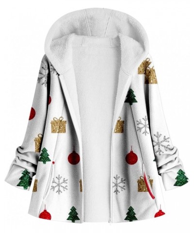 Womens Christmas Jacket Hoodies Fuzzy Xmas Print Outwear Coat Fleece Zip Up Sweatshirt Long Sleeve Outfits Tops 2-white $18.1...