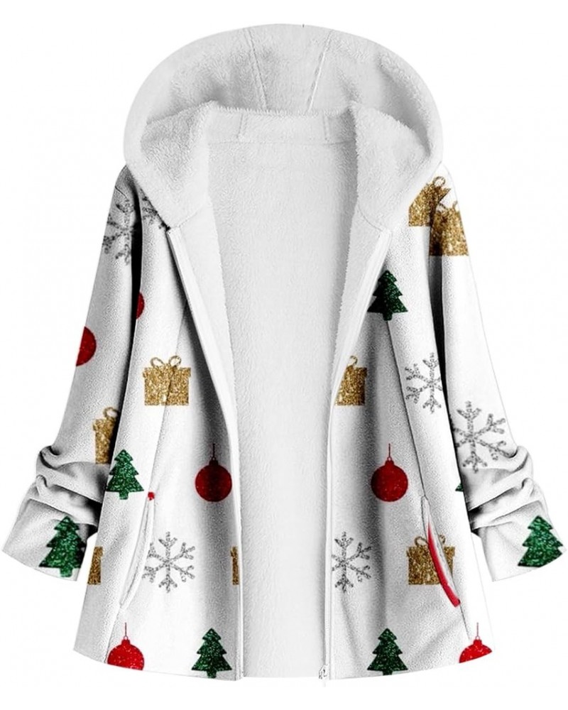 Womens Christmas Jacket Hoodies Fuzzy Xmas Print Outwear Coat Fleece Zip Up Sweatshirt Long Sleeve Outfits Tops 2-white $18.1...