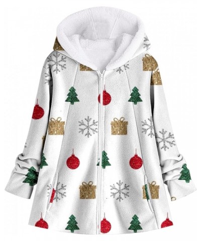 Womens Christmas Jacket Hoodies Fuzzy Xmas Print Outwear Coat Fleece Zip Up Sweatshirt Long Sleeve Outfits Tops 2-white $18.1...