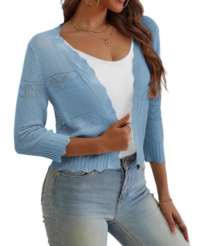 Women's 3/4 Sleeve Cardigan Open Front Cropped Shrugs Summer Hollowed Lightweight Cardigans Sweater (S-XL) 1-light Blue $12.7...