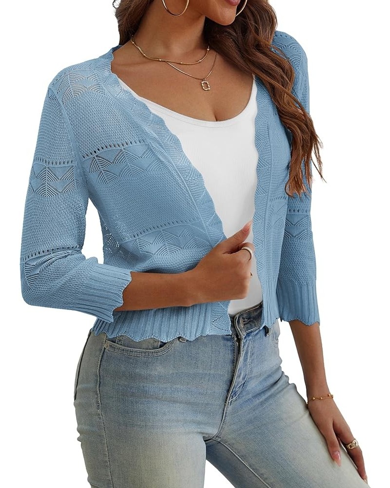 Women's 3/4 Sleeve Cardigan Open Front Cropped Shrugs Summer Hollowed Lightweight Cardigans Sweater (S-XL) 1-light Blue $12.7...