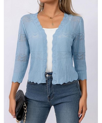 Women's 3/4 Sleeve Cardigan Open Front Cropped Shrugs Summer Hollowed Lightweight Cardigans Sweater (S-XL) 1-light Blue $12.7...