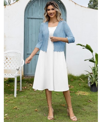 Women's 3/4 Sleeve Cardigan Open Front Cropped Shrugs Summer Hollowed Lightweight Cardigans Sweater (S-XL) 1-light Blue $12.7...