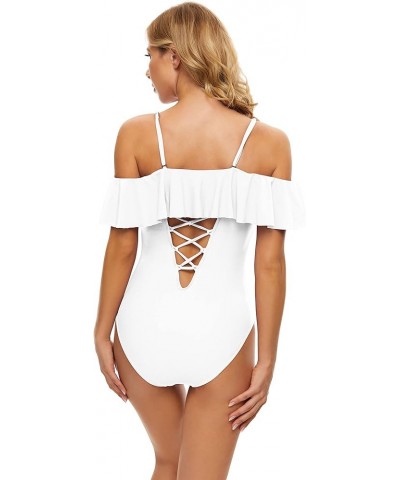 Women's Off Shoulder One Piece Swimsuits Ruffle Tummy Control Bathing Suit Flounce Lace Up Swimwear White $22.54 Swimsuits