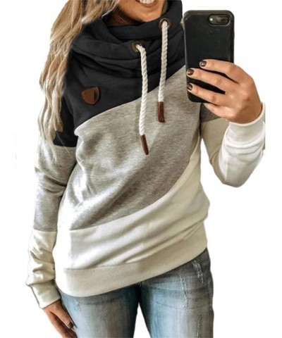 Sweatshirts for Women Trendy Patchwork Cowl Neck Hoodies Loose Fit Pullover Tops Leopard Camo Thermal Fall Blouses Black $9.3...