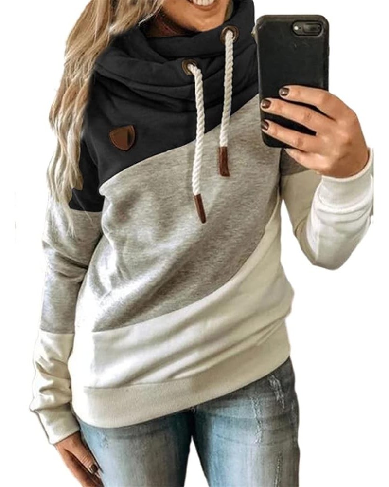 Sweatshirts for Women Trendy Patchwork Cowl Neck Hoodies Loose Fit Pullover Tops Leopard Camo Thermal Fall Blouses Black $9.3...