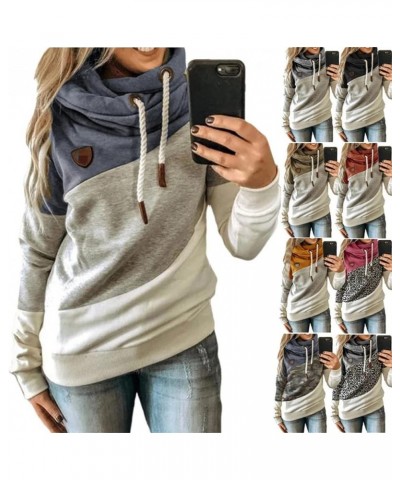 Sweatshirts for Women Trendy Patchwork Cowl Neck Hoodies Loose Fit Pullover Tops Leopard Camo Thermal Fall Blouses Black $9.3...