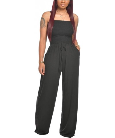 Women's Sexy Strapless Long Pant Jumpsuit Rompers Bodycon Drawstrings Pockets Jumpsuit Black $16.34 Jumpsuits