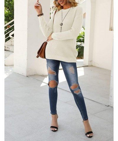 Women's Waffle Knit Pullover Sweaters Long Sleeve Casual Jumper Tops Beige $25.07 Sweaters