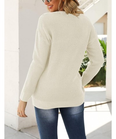 Women's Waffle Knit Pullover Sweaters Long Sleeve Casual Jumper Tops Beige $25.07 Sweaters