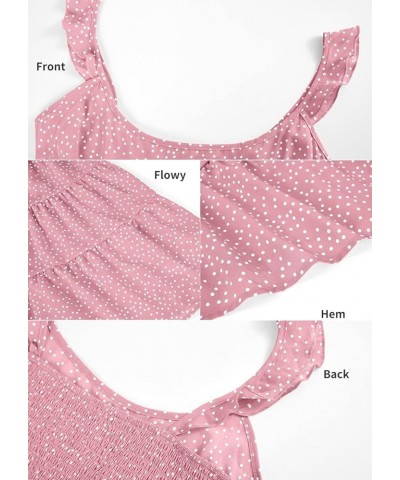 Women's Summer Dress Beach Sexy Sleeveless Flowy Ruffled Strap Polka Dot Mini Dresses Pink $19.68 Dresses