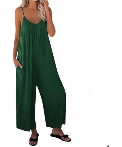 Women'S Casual Sleeveless Jumpsuits Loose Summer Spaghetti Strap Overalls Plus Size Long Pants Romper With Pockets D-green $2...