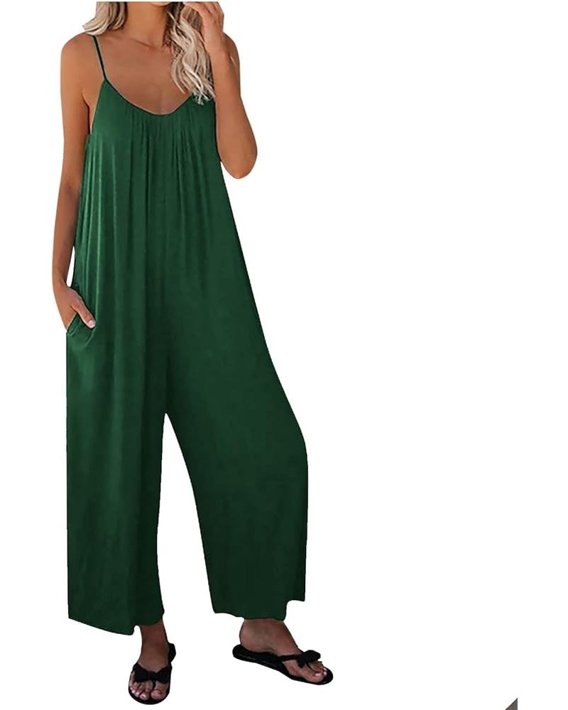 Women'S Casual Sleeveless Jumpsuits Loose Summer Spaghetti Strap Overalls Plus Size Long Pants Romper With Pockets D-green $2...