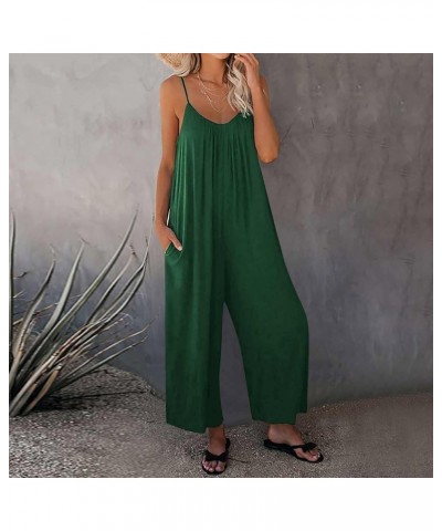 Women'S Casual Sleeveless Jumpsuits Loose Summer Spaghetti Strap Overalls Plus Size Long Pants Romper With Pockets D-green $2...