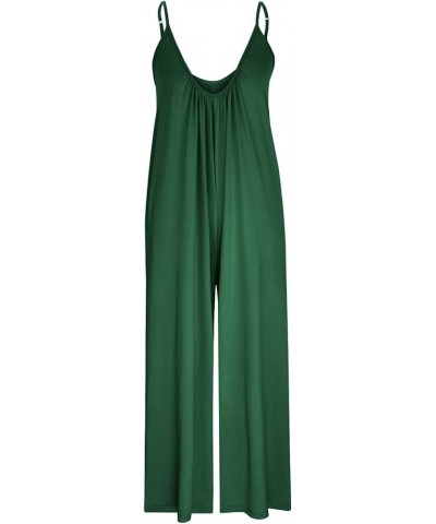 Women'S Casual Sleeveless Jumpsuits Loose Summer Spaghetti Strap Overalls Plus Size Long Pants Romper With Pockets D-green $2...