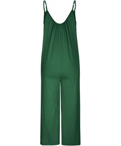 Women'S Casual Sleeveless Jumpsuits Loose Summer Spaghetti Strap Overalls Plus Size Long Pants Romper With Pockets D-green $2...