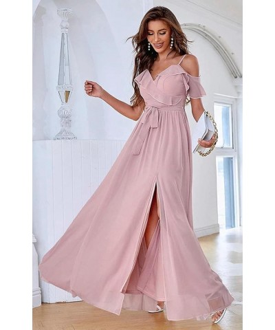 Women's Bridesmaid Dresses with Slit Long Cold Shoulder Chiffon Formal Party Dress with Pockets YJ102 Burnt Orange $33.60 Dre...