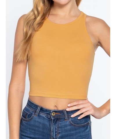 Women's Halter Neck Sleeveless Crop Tank Top Light Mustard $10.25 Tanks