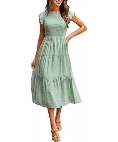 Women's Casual Long Dresses Short Sleeve Loose Plain Crewneck Dresses for Summer Green L $13.32 Dresses