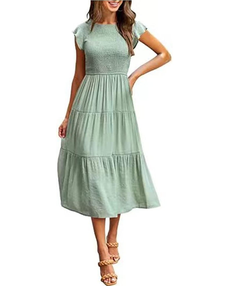 Women's Casual Long Dresses Short Sleeve Loose Plain Crewneck Dresses for Summer Green L $13.32 Dresses