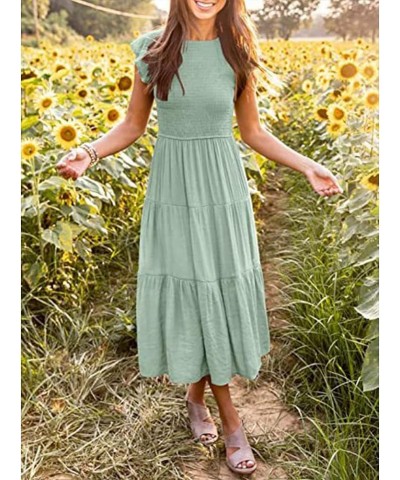 Women's Casual Long Dresses Short Sleeve Loose Plain Crewneck Dresses for Summer Green L $13.32 Dresses