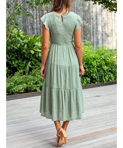 Women's Casual Long Dresses Short Sleeve Loose Plain Crewneck Dresses for Summer Green L $13.32 Dresses