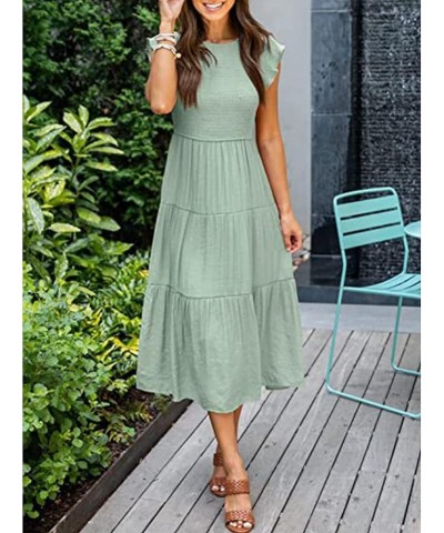 Women's Casual Long Dresses Short Sleeve Loose Plain Crewneck Dresses for Summer Green L $13.32 Dresses