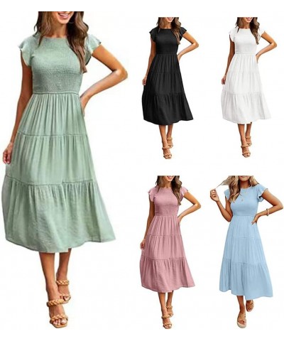 Women's Casual Long Dresses Short Sleeve Loose Plain Crewneck Dresses for Summer Green L $13.32 Dresses