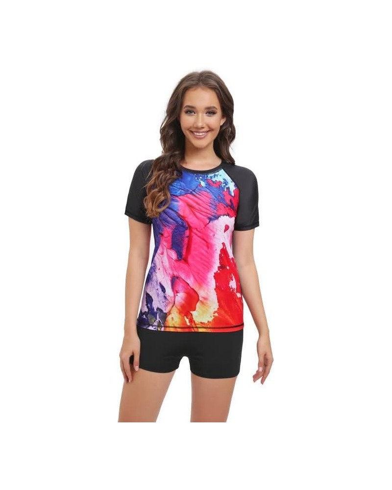 Women's Rash Guard UPF50+ Sun Protection Swimsuit Quick Dry Swim Bathing Suit for Women Shirt Top Long Short Sleeve Oil Paint...