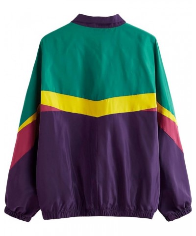 Women's Zip Up Color Block Lightweight Jacket Patchwork Sport Windbreaker Jacket Coat Outerwear Green Purple $17.77 Jackets