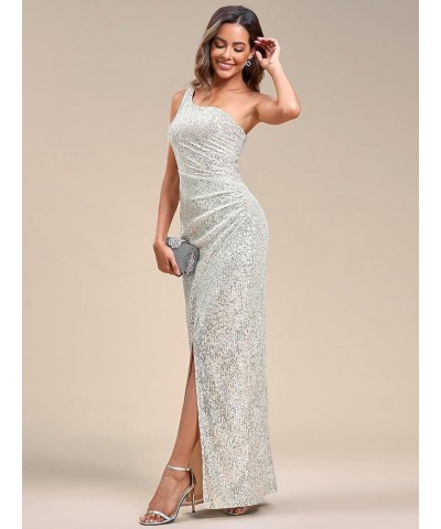 Women's Sexy One Shoulder Ruched Slit Bodycon Sequin Evening Dress 0116 Champagne $38.99 Dresses