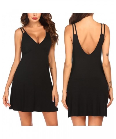 Nightgowns for Women Sleeveless V Neck Sleepwear Sexy Double Shoulder Straps Nightshirt Black $14.74 Sleep & Lounge