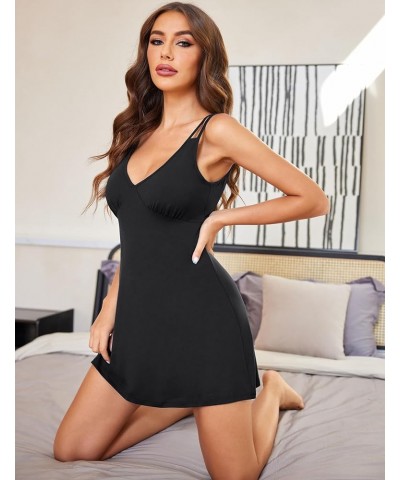 Nightgowns for Women Sleeveless V Neck Sleepwear Sexy Double Shoulder Straps Nightshirt Black $14.74 Sleep & Lounge