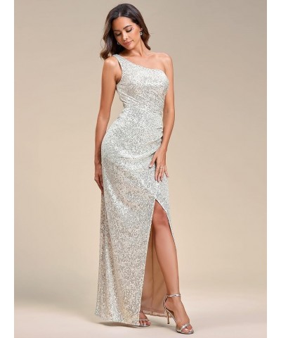 Women's Sexy One Shoulder Ruched Slit Bodycon Sequin Evening Dress 0116 Champagne $38.99 Dresses