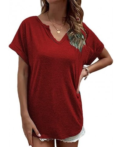 Women's T-Shirts V-Neck Dandelion Print Short Sleeve Casual Tee Tops Cute Graphic Shirts Solid Color Blouse B-red02 $12.53 T-...