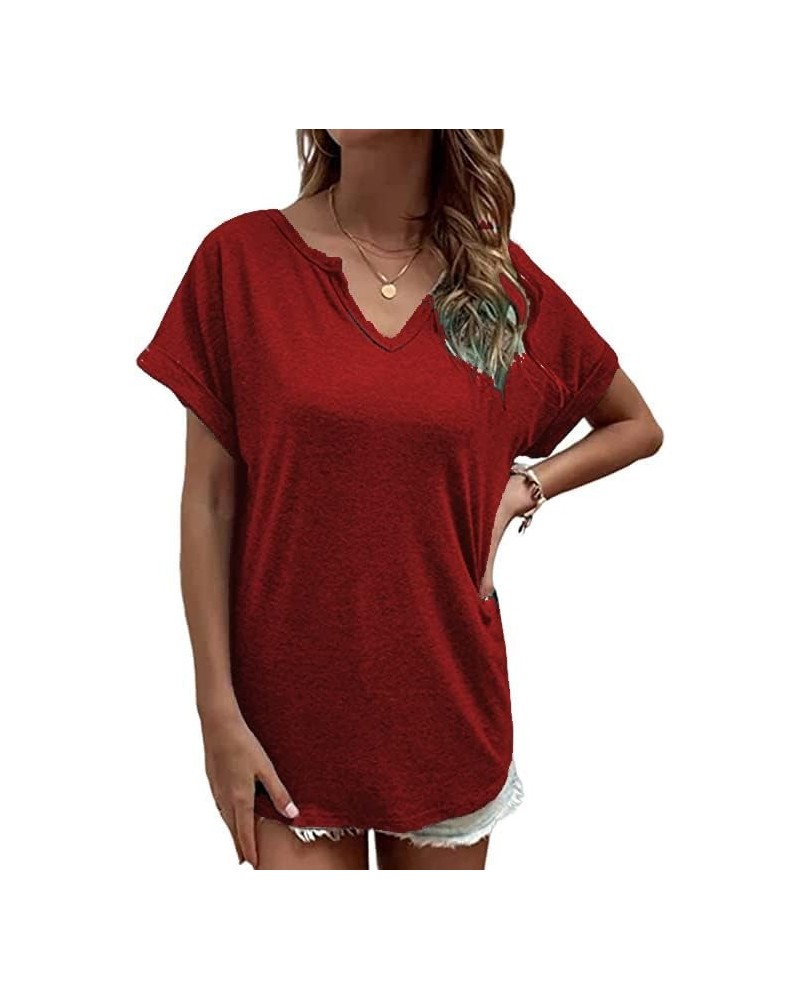 Women's T-Shirts V-Neck Dandelion Print Short Sleeve Casual Tee Tops Cute Graphic Shirts Solid Color Blouse B-red02 $12.53 T-...