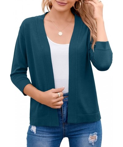 Women's 3/4 Sleeve Open Front Cropped Cardigan Sweater Elegant Shrugs for Women A-11 Indigo Blue $15.30 Sweaters