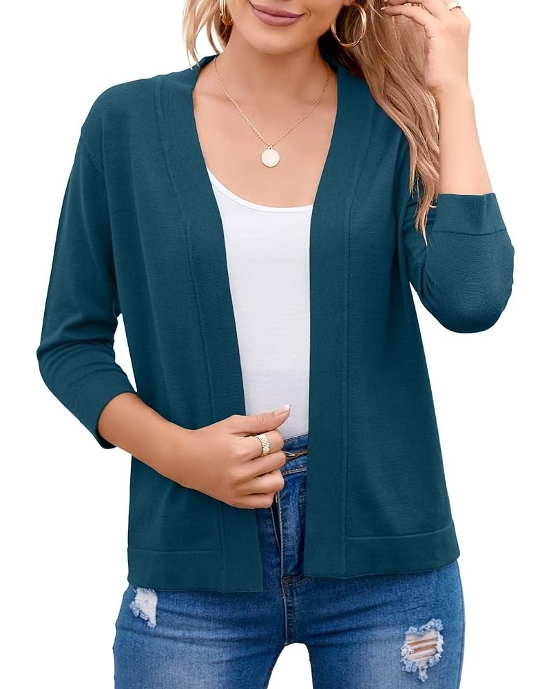 Women's 3/4 Sleeve Open Front Cropped Cardigan Sweater Elegant Shrugs for Women A-11 Indigo Blue $15.30 Sweaters