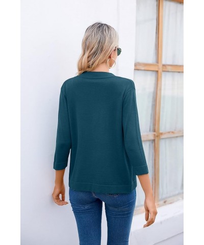 Women's 3/4 Sleeve Open Front Cropped Cardigan Sweater Elegant Shrugs for Women A-11 Indigo Blue $15.30 Sweaters