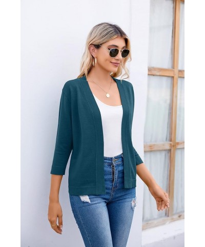 Women's 3/4 Sleeve Open Front Cropped Cardigan Sweater Elegant Shrugs for Women A-11 Indigo Blue $15.30 Sweaters