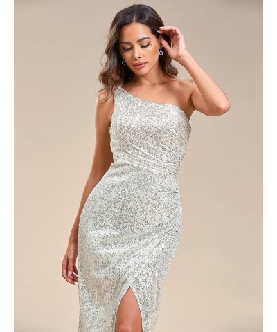 Women's Sexy One Shoulder Ruched Slit Bodycon Sequin Evening Dress 0116 Champagne $38.99 Dresses