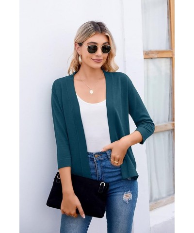 Women's 3/4 Sleeve Open Front Cropped Cardigan Sweater Elegant Shrugs for Women A-11 Indigo Blue $15.30 Sweaters